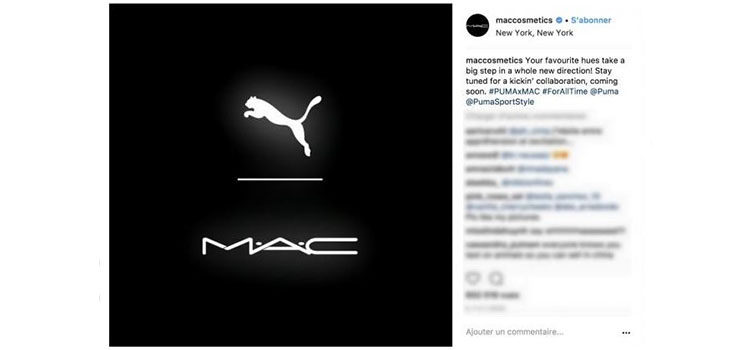 Anuncio en las RRSS oficiales de MAC de su colaboración con Puma