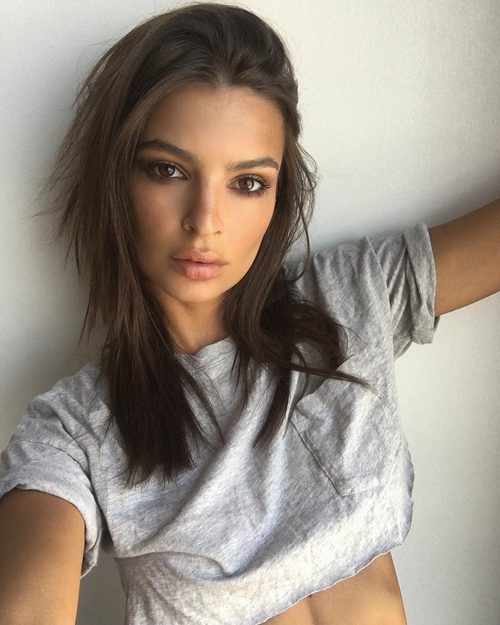 Emily Ratajkowski con melena suelta y smokey eye marrón
