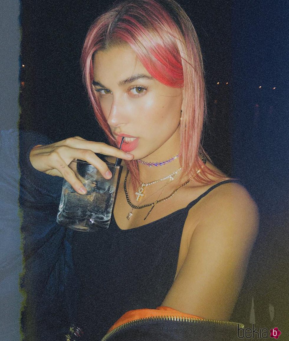 Hailey Baldwin arranca 2018 luciendo melena mini rosa