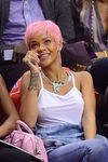 Rihanna viendo un parido de baloncesto en 2014