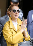 Céline Dion con unas gafas de sol en pico y un recogido alto